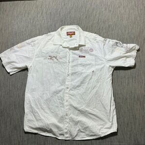 Ecko Unltd Mens 3XL White Embroidered Rhino Times Square NYC Button Down Shirt